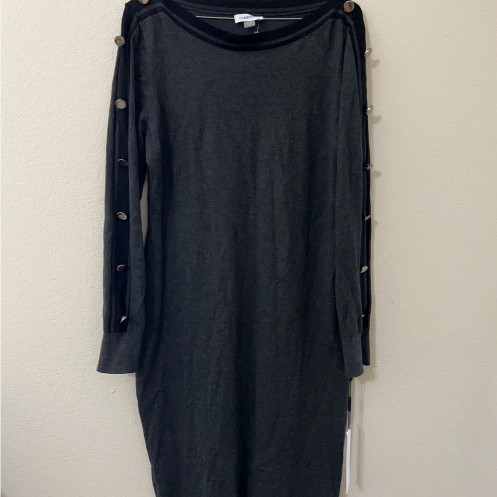 NWT- Calvin Klein long-sleeve sweater dress with a distinctive design